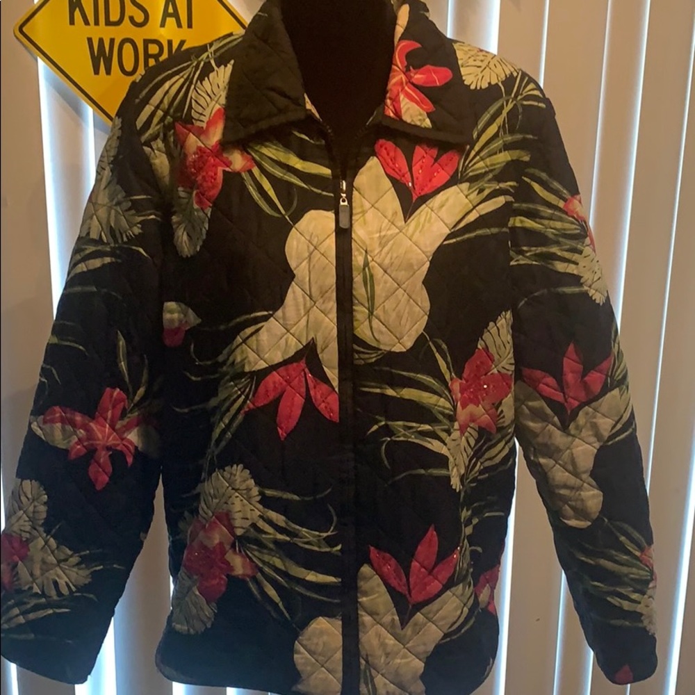 Quilted dress jacket with tropical design- size M